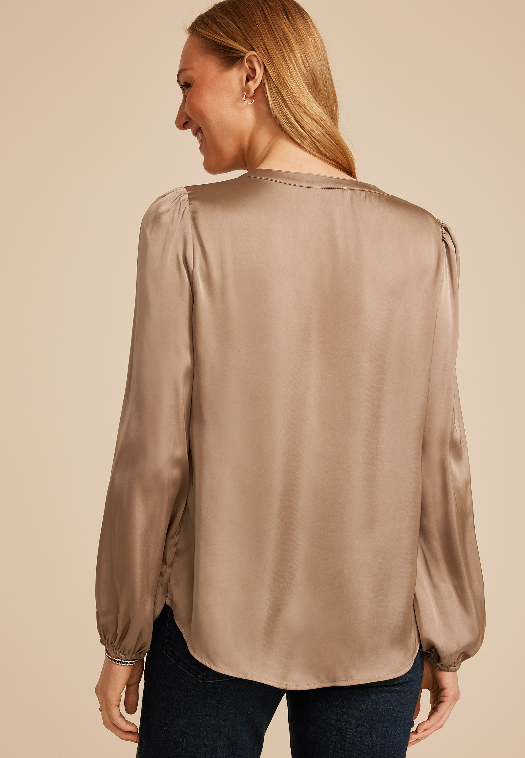 Satin Split Neck Blouse, , large