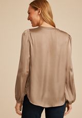 Satin Split Neck Blouse, , small