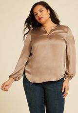 Plus Size Satin Split Neck Blouse, , small