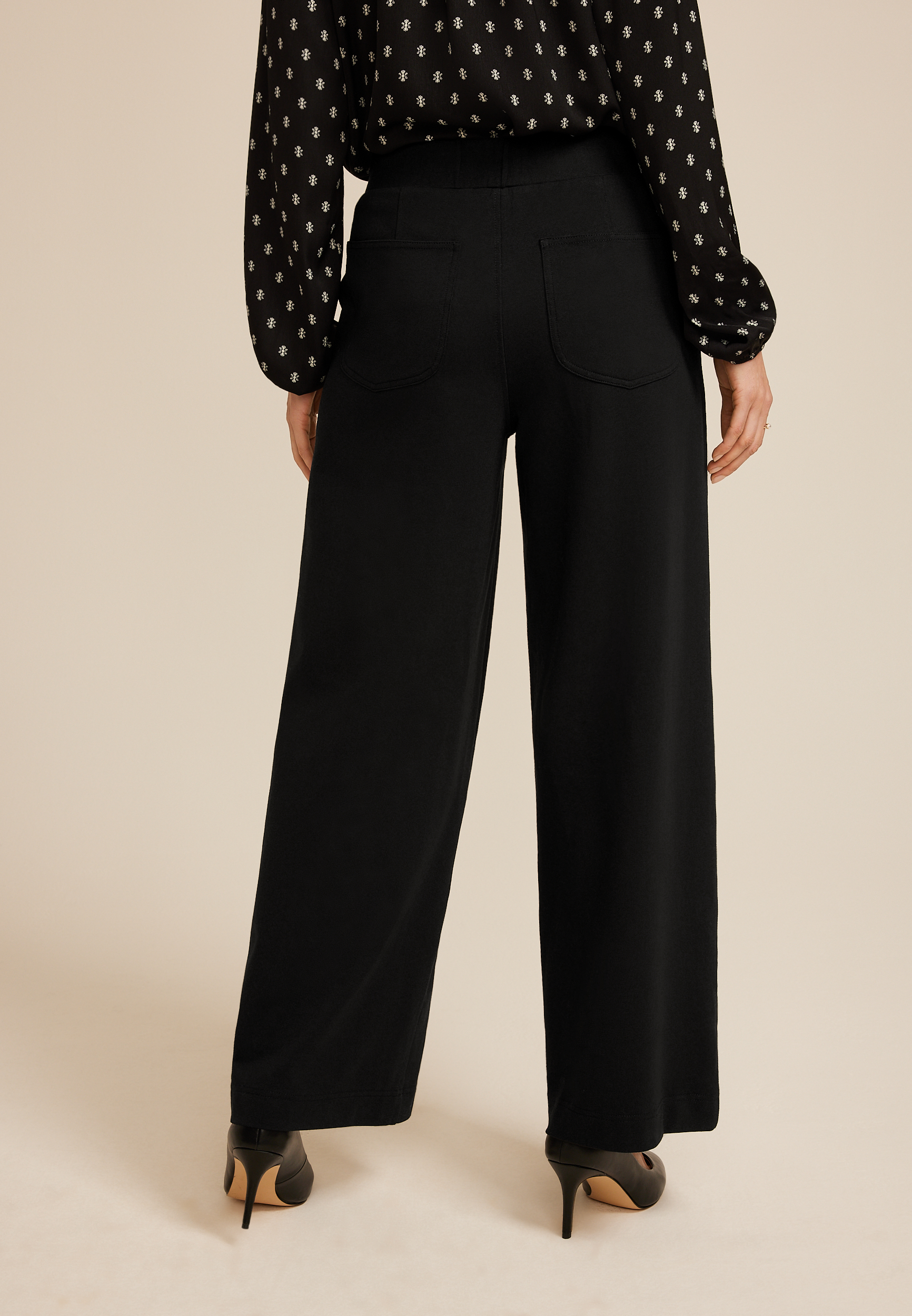 Pull On Knit Wide Lg, BLACK, large