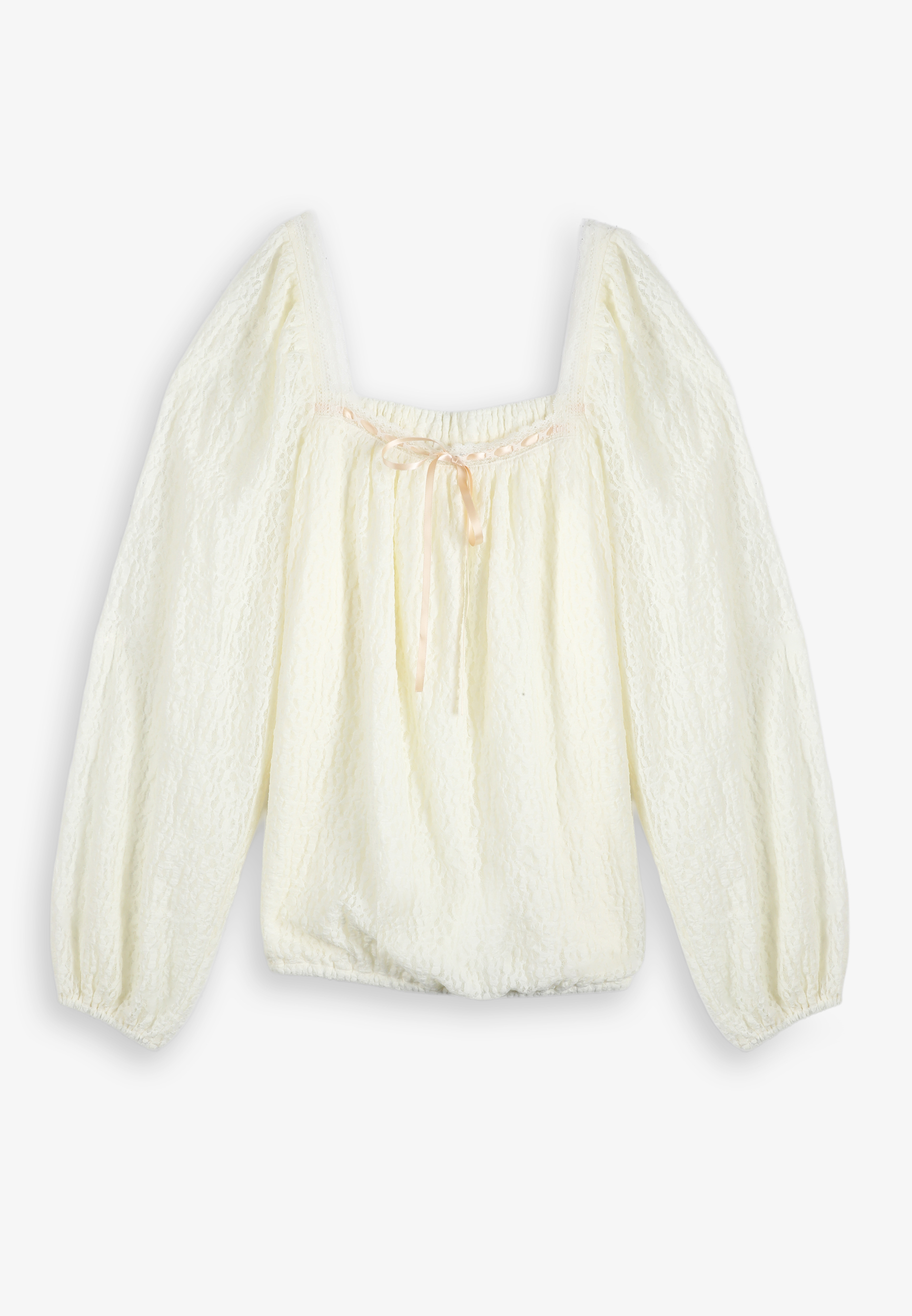 Satin Trim Lace Bubble Hem Blouse