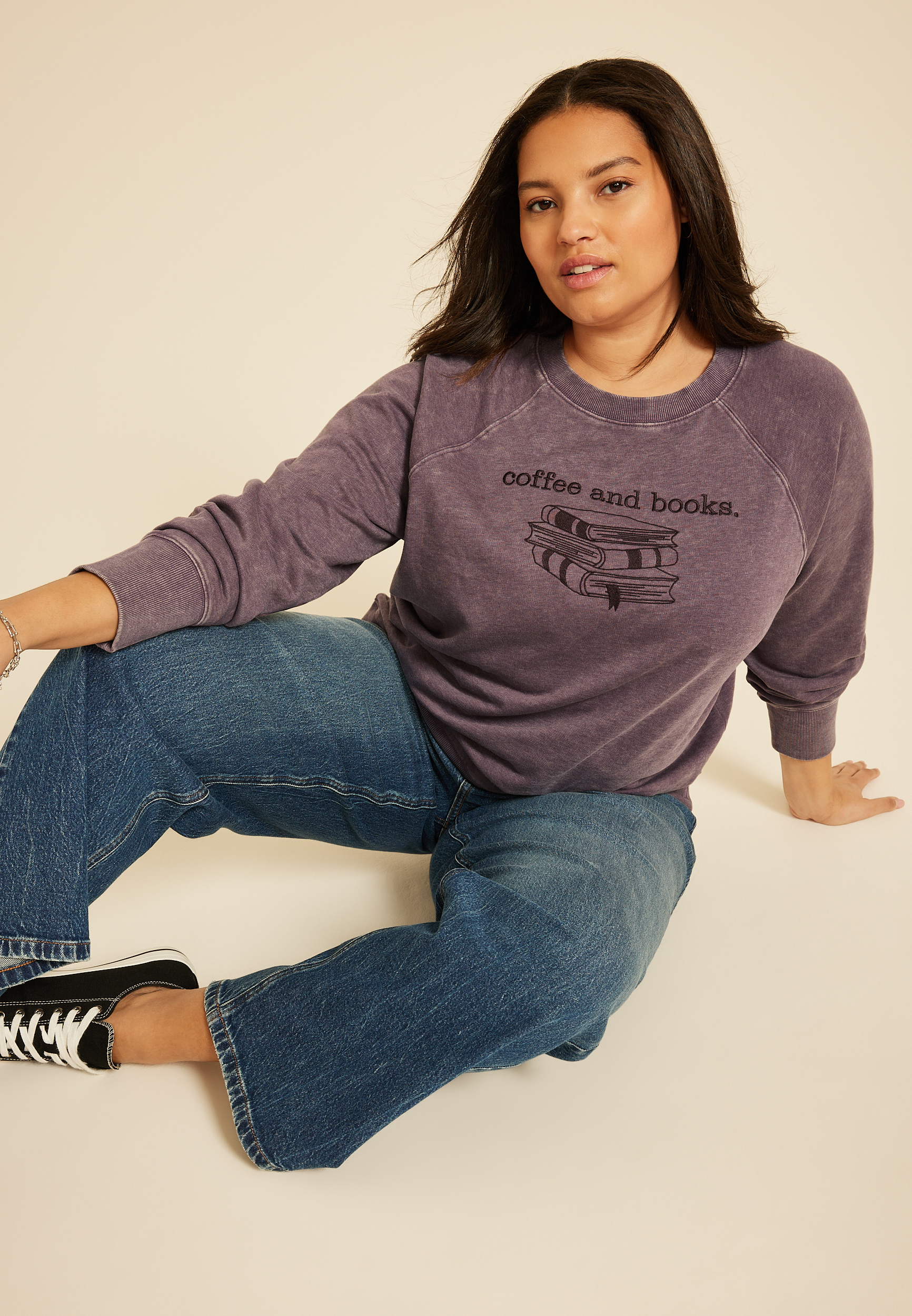Plus Size Coffee And Books Relaxed Fit Sweatshirt