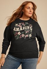 Plus Size Amazing Grace Floral Relaxed Fit Sweatshirt, C106, small