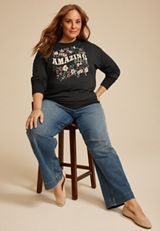 Plus Size Amazing Grace Floral Relaxed Fit Sweatshirt, C106, small