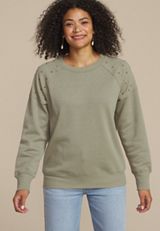 Olive Embroidered Star Shoulder Sweatshirt, OLIVE FOG, small