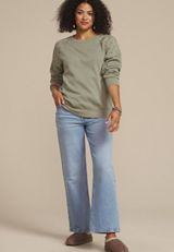 Olive Embroidered Star Shoulder Sweatshirt, OLIVE FOG, small