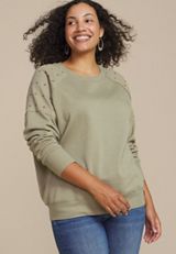 Plus Size Olive Embroidered Star Shoulder Sweatshirt, C425, small
