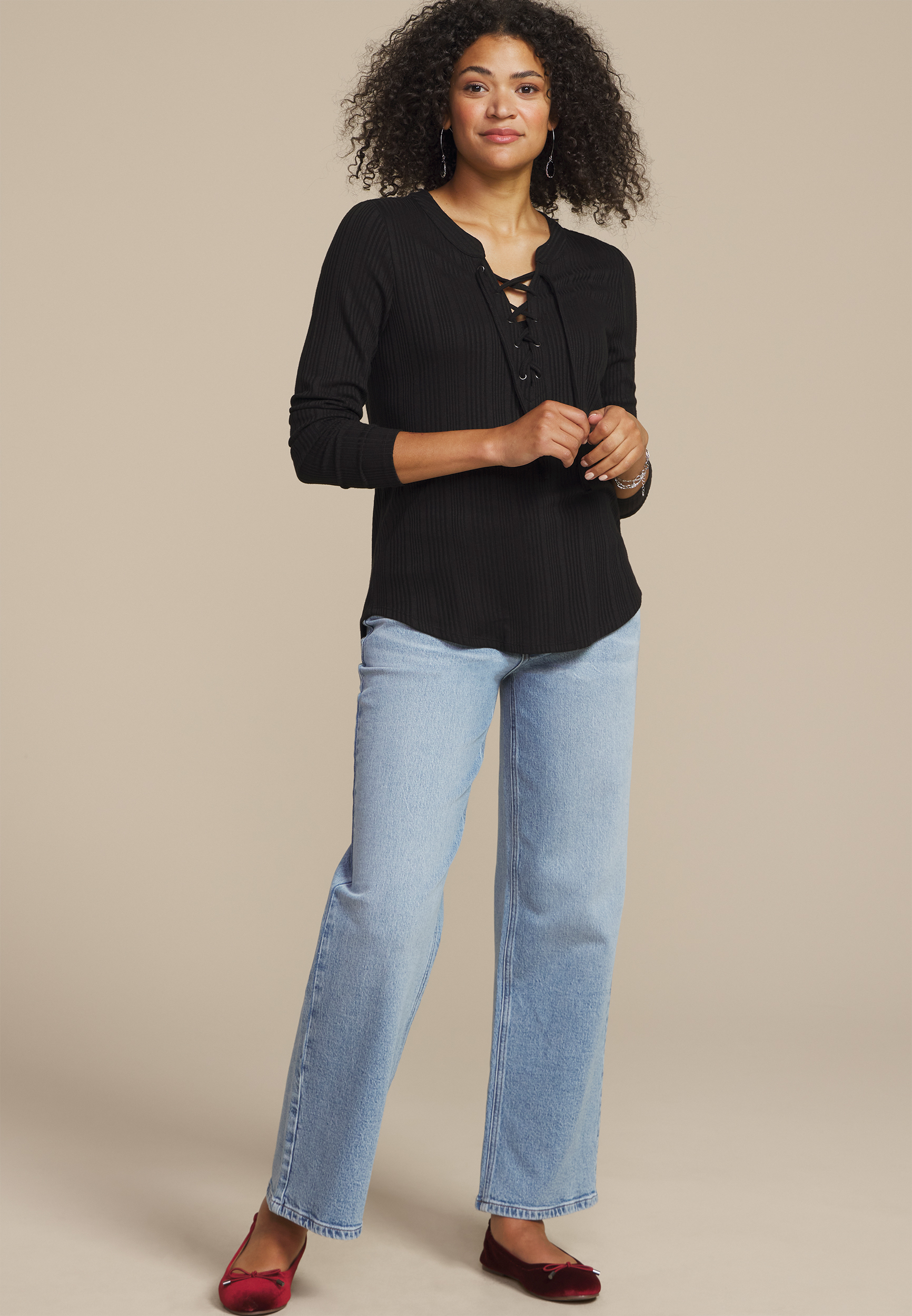 Variegated Lace Up Top, C106, large