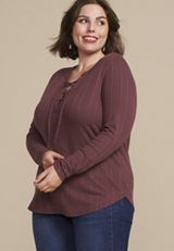 Plus Size Variegated Lace Up Top, C7176, small