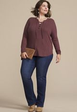 Plus Size Variegated Lace Up Top, C7176, small