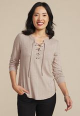 Heathered Variegated Lace Up Top, C977, small