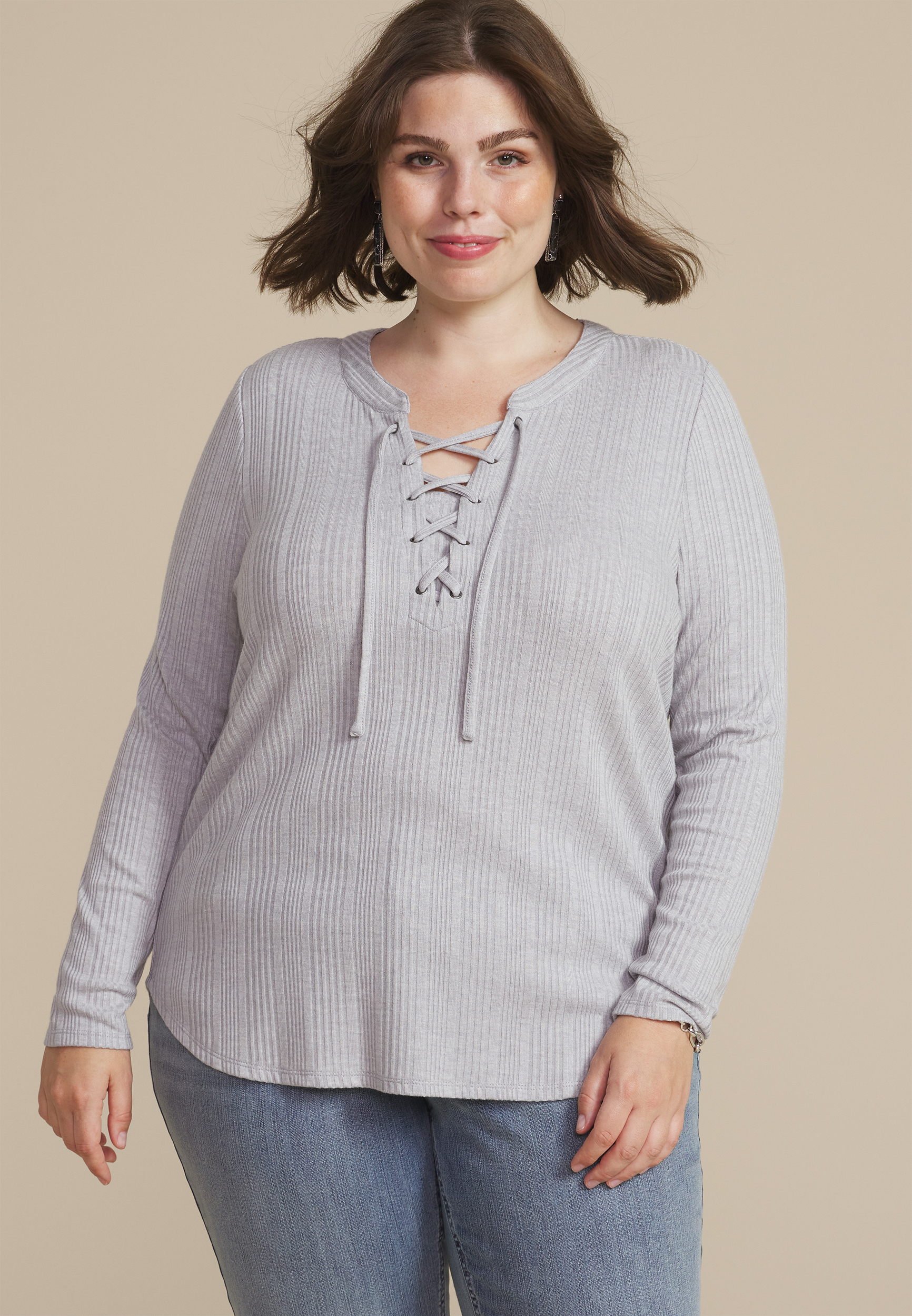 Plus Size Heathered Variegated Ribbed Knit Top