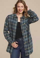Cabin Plaid Boyfriend Tunic Button Down Shirt, C4131, small