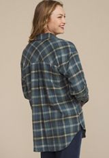 Cabin Plaid Boyfriend Tunic Button Down Shirt, C4131, small