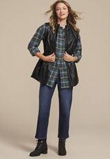 Cabin Plaid Boyfriend Tunic Button Down Shirt, C4131, small