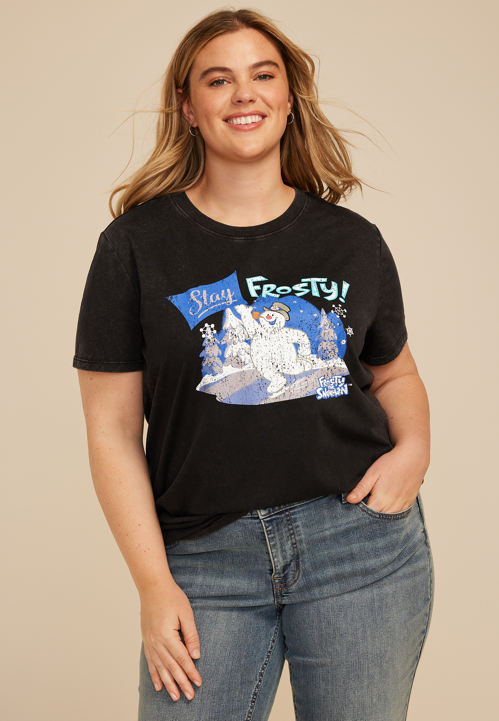 Plus Size Stay Frosty Oversized Fit Graphic Tee, , large