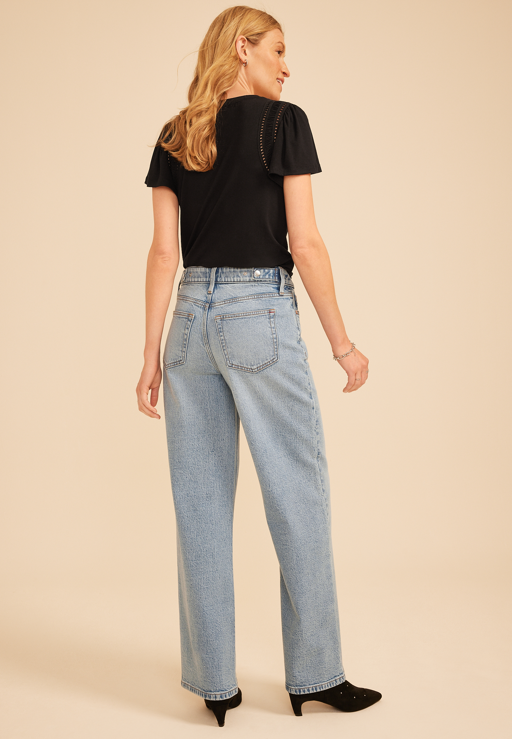 edgely&trade; Adjustable Waist High Rise Wide Leg Jean, C3337, large