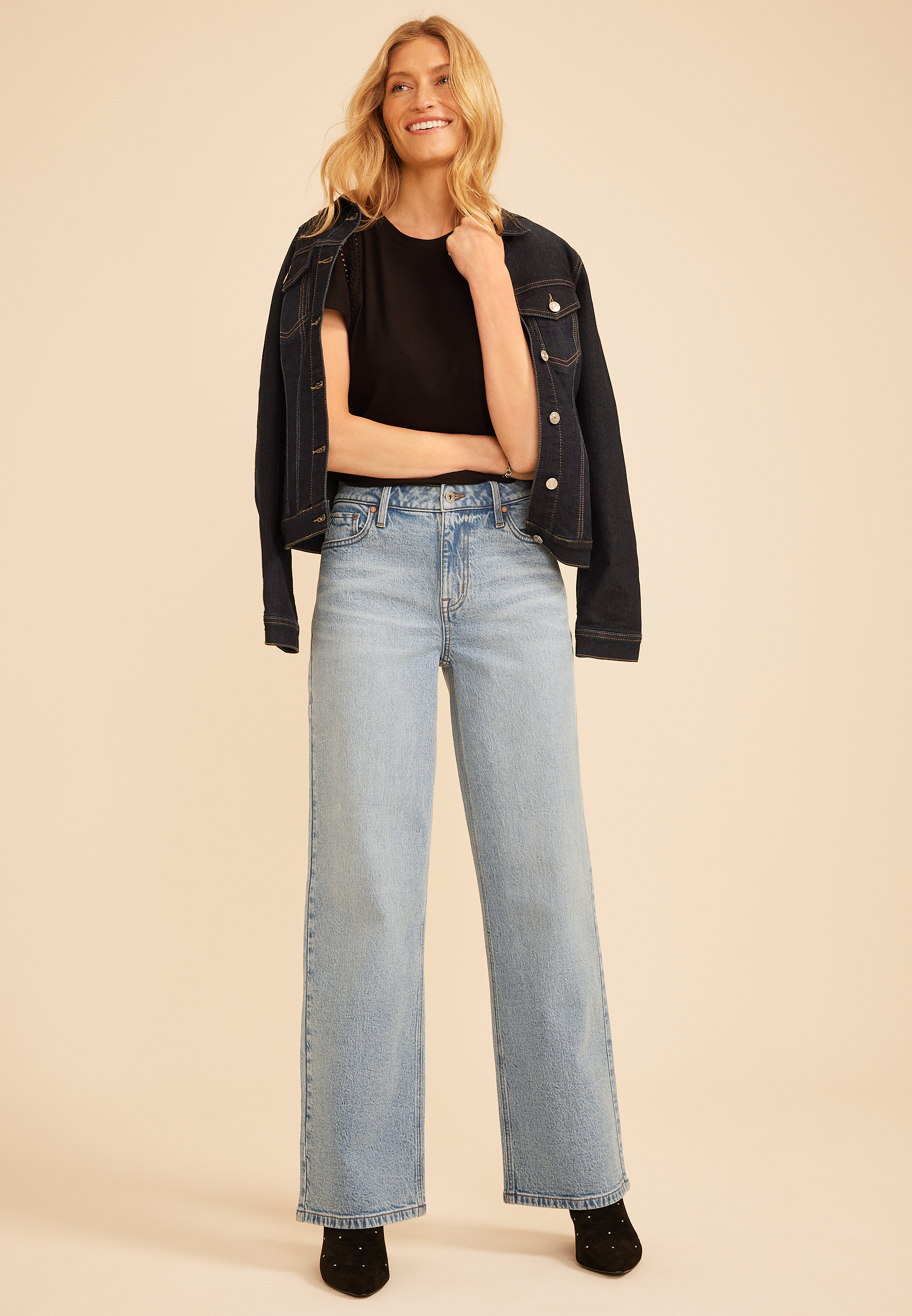 edgely&trade; Adjustable Waist High Rise Wide Leg Jean, C3337, large