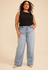 Plus Size edgely&trade; Adjustable Waist High Rise Wide Leg Jean, C3337, small