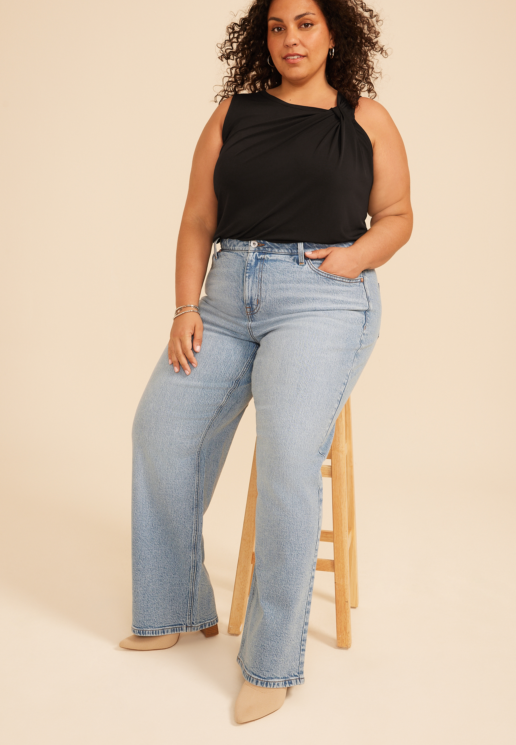 Plus Size edgely&trade; Adjustable Waist High Rise Wide Leg Jean, C3337, large