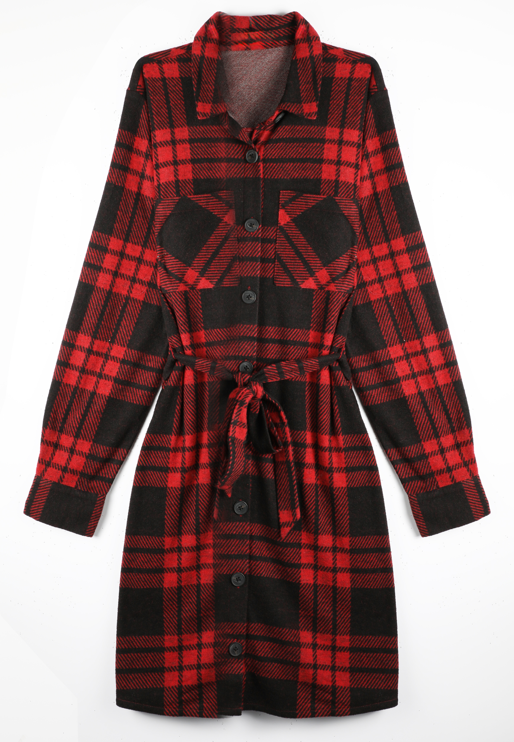 Buffalo Plaid Belted Shirt Dress