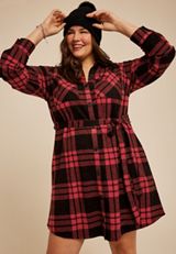 Plus Size Buffalo Plaid Belted Shirt Dress, , small