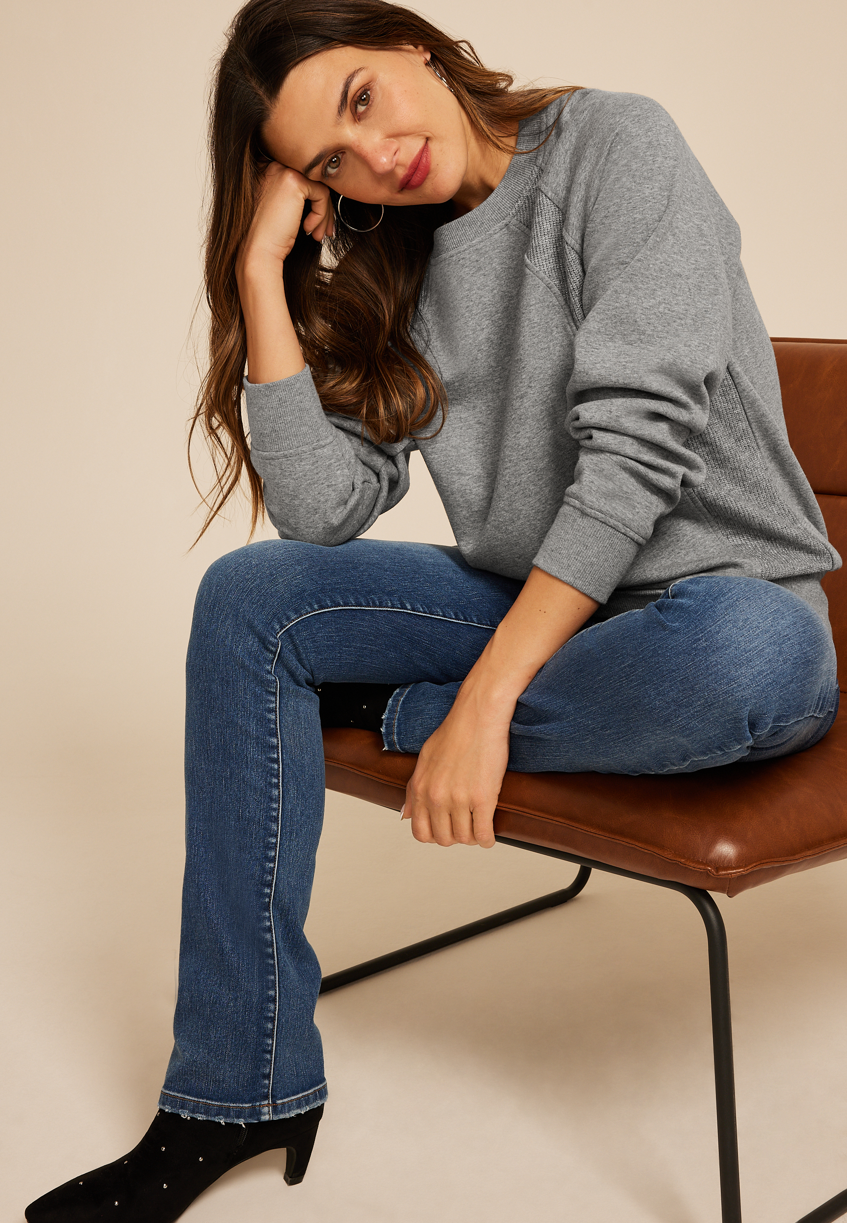 Studio Y Heathered Gray Shimmer Tunic Sweatshirt, C151, large