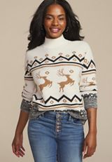 Reindeer Fair Isle Mock Neck Sweater, C3986, small