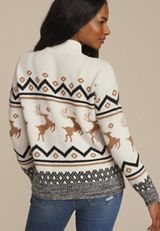 Reindeer Fair Isle Mock Neck Sweater, C3986, small