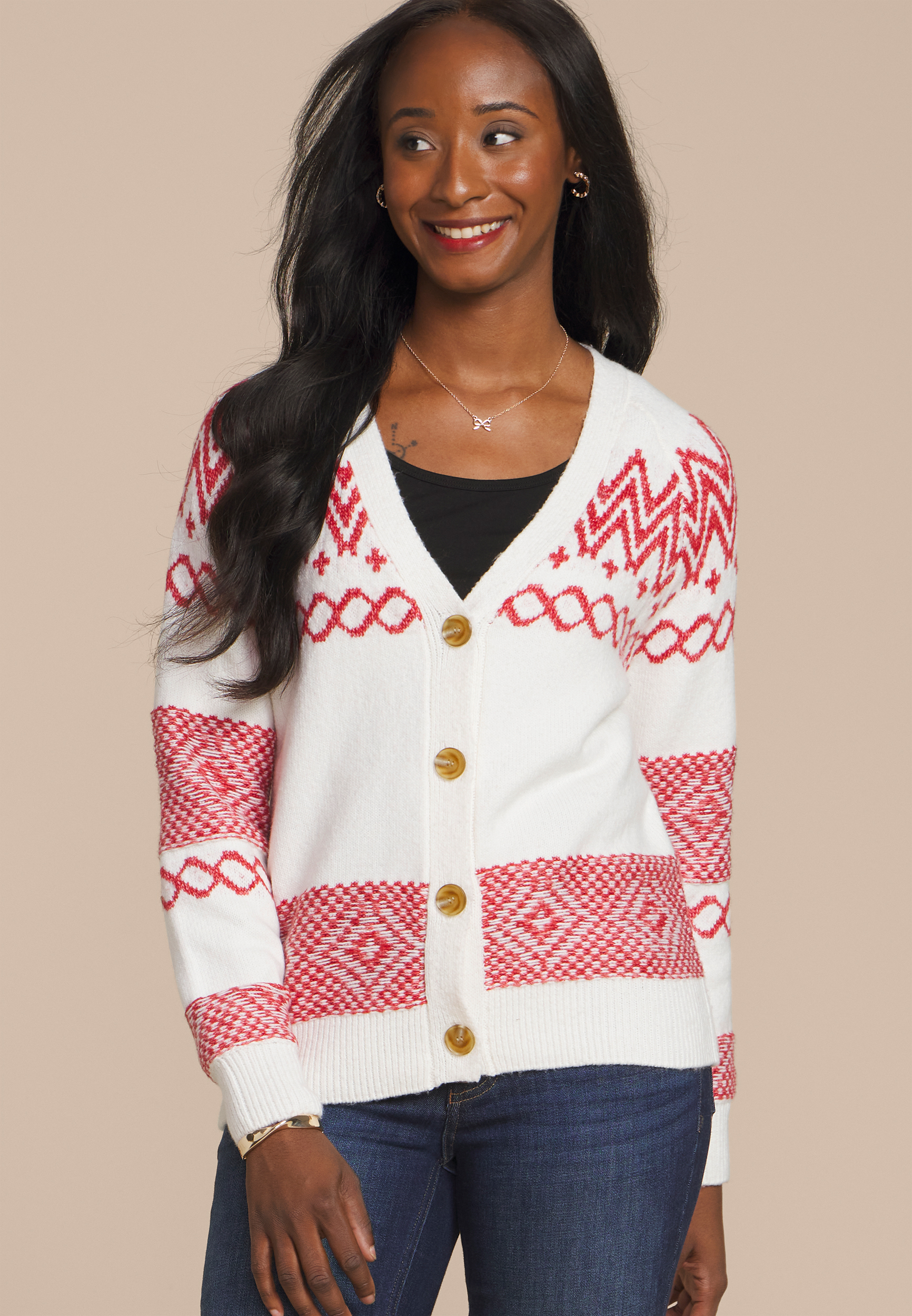 Fair Isle Button Front Cardigan