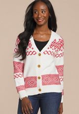 Fair Isle Button Front Cardigan, , small