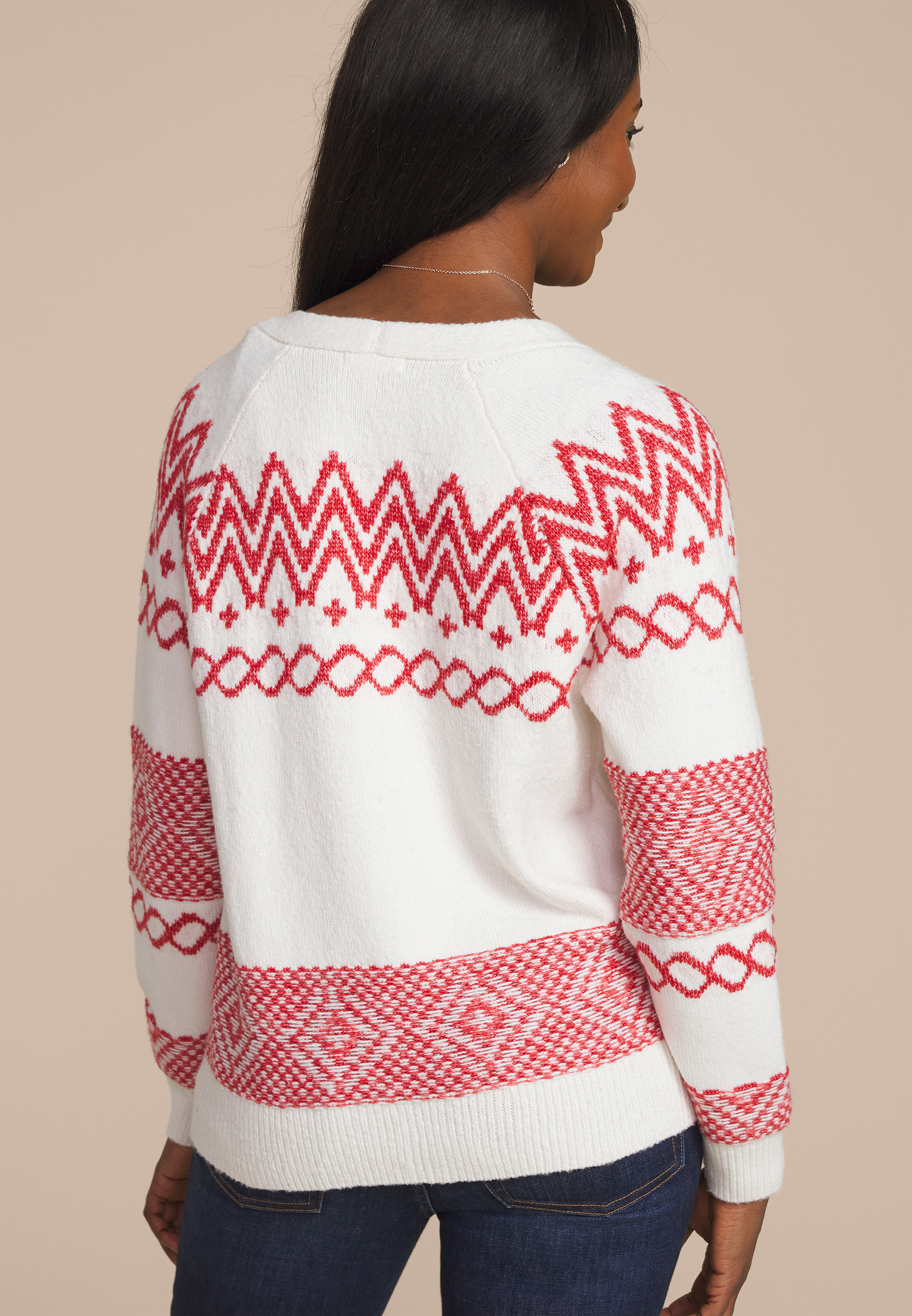 Fair Isle Button Front Cardigan, , large