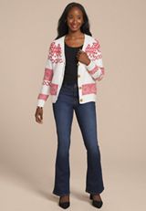 Fair Isle Button Front Cardigan, , small