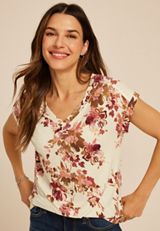 24/7 Berkley Floral V Neck Tee, C1524, small