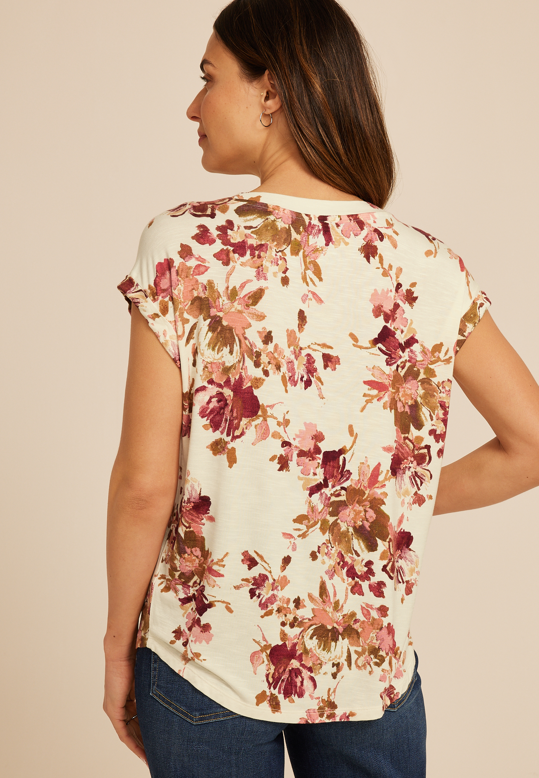 24/7 Berkley Floral V Neck Tee, C1524, large