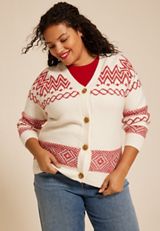 Plus Size Fair Isle Button Front Cardigan, , small