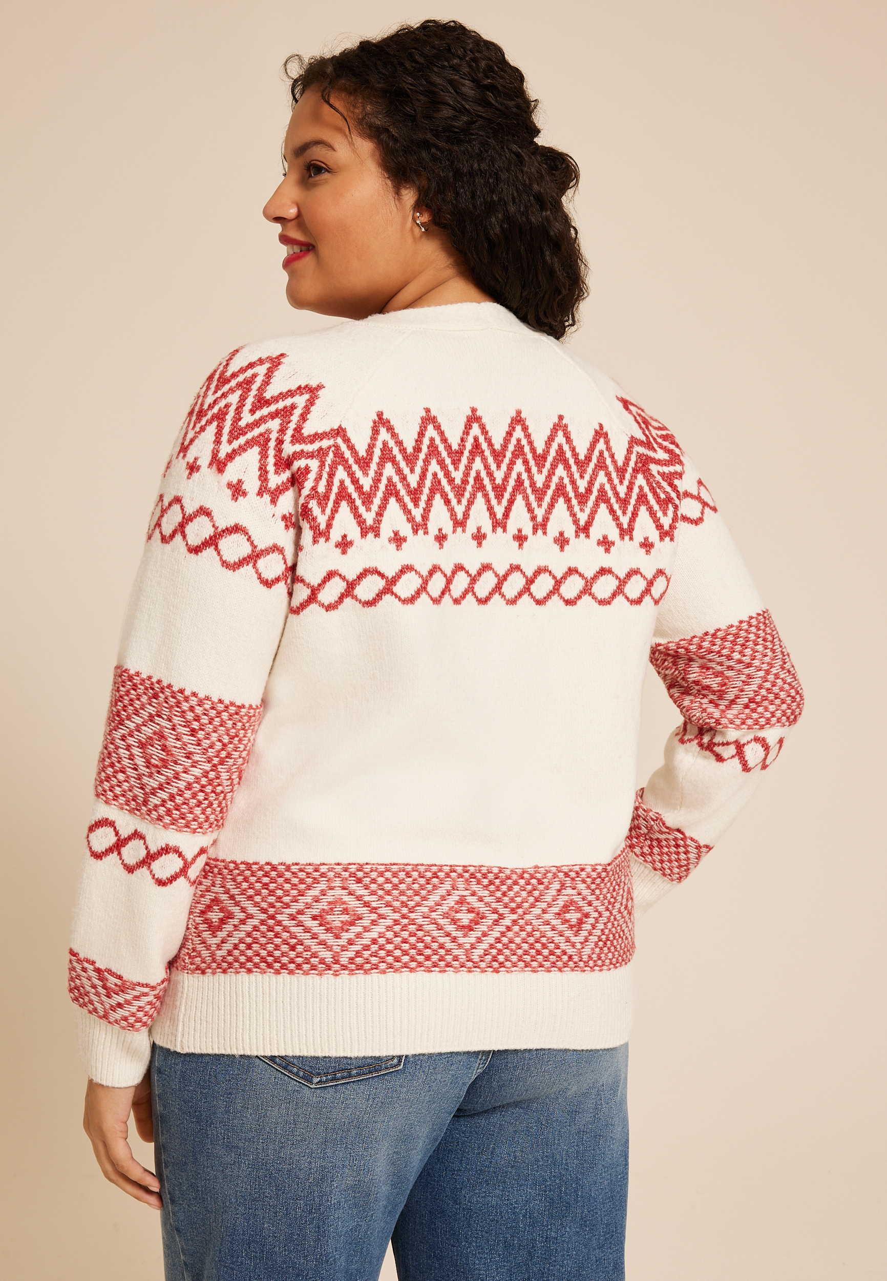 Plus Size Fair Isle Button Front Cardigan, , large