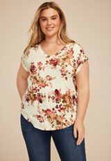 Plus Size 24/7 Berkley Floral V Neck Tee, C1524, small