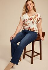 Plus Size 24/7 Berkley Floral V Neck Tee, C1524, small