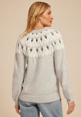 Geo Fair Isle Eyelash Crew Neck Sweater, C2823, small