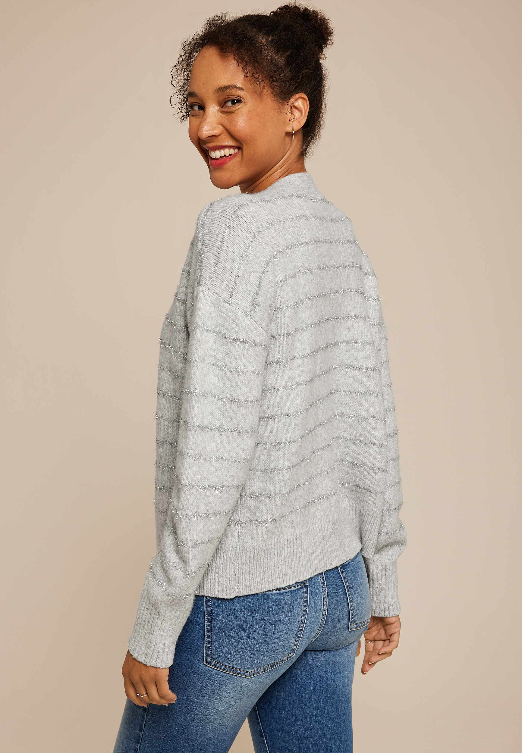 Tinsel Striped Eyelash Open Front Cardigan | maurices