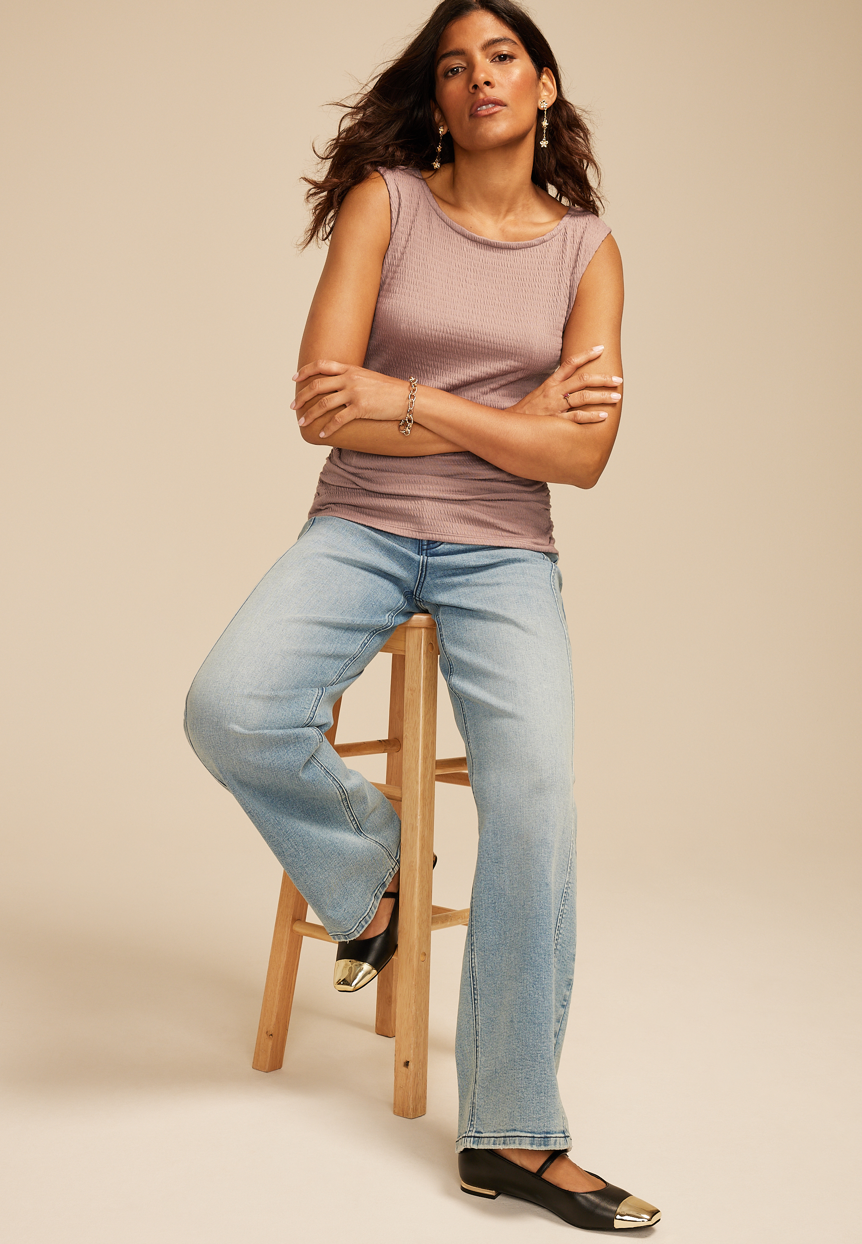 Textured Side Shirred Tank Top, C2188, large