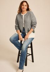 Plus Size Metallic Tree Clip Front Cardigan, , small