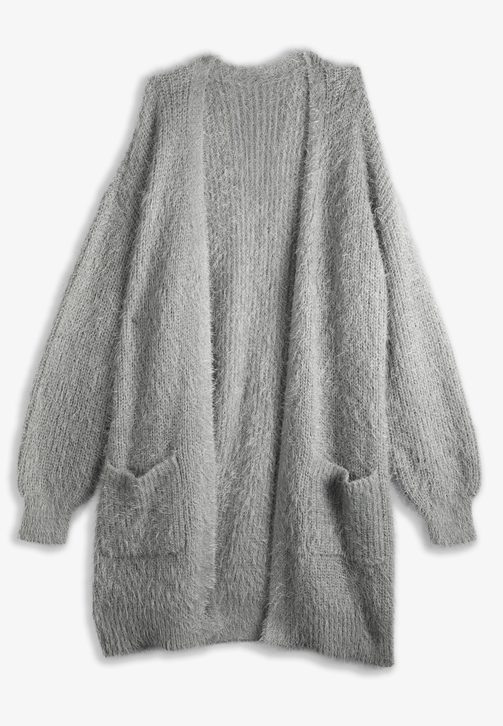 Eyelash Open Front Long Cardigan