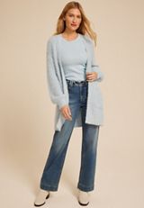 Eyelash Open Front Long Cardigan, C9182, small