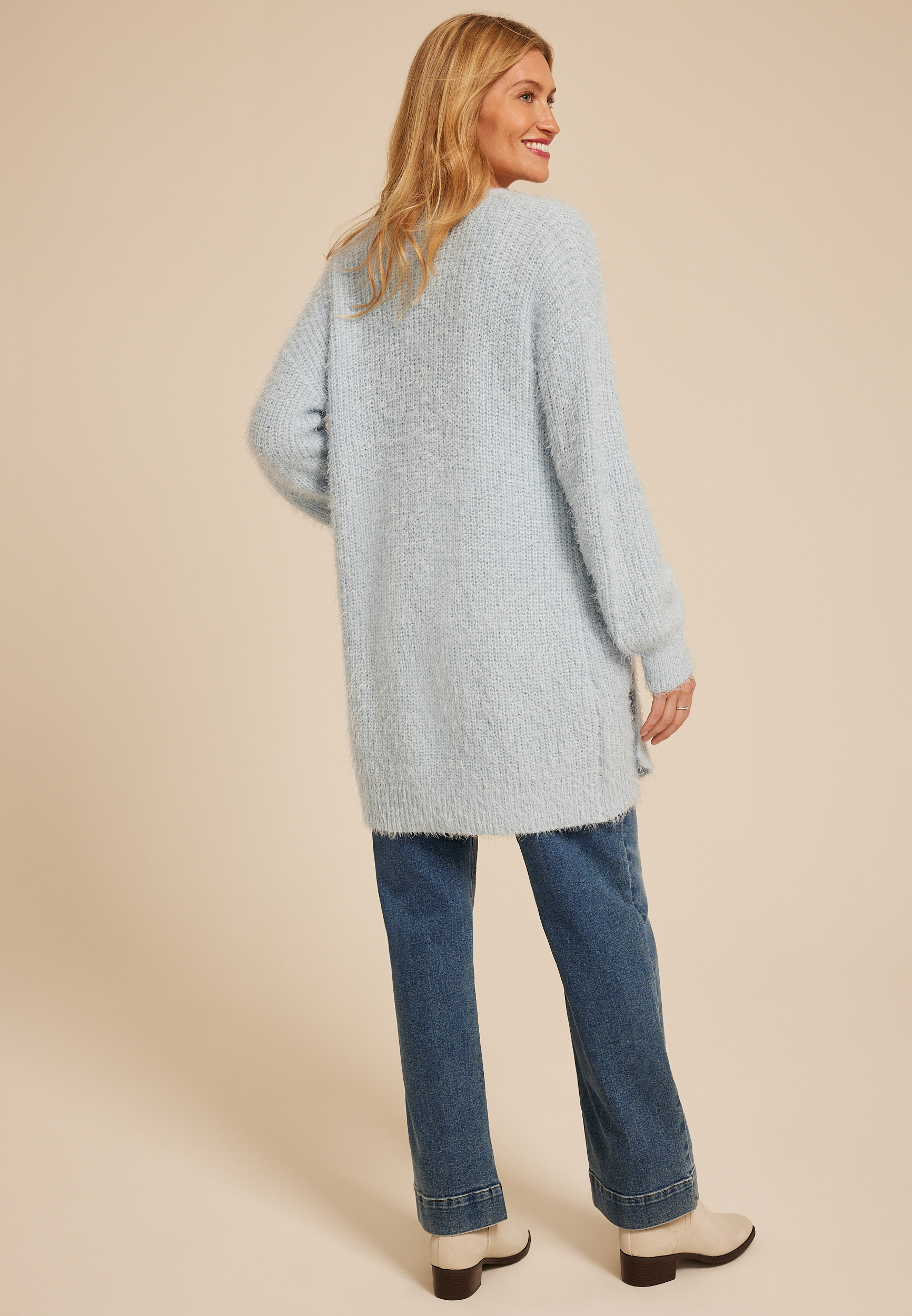 Eyelash Open Front Long Cardigan, C9182, large