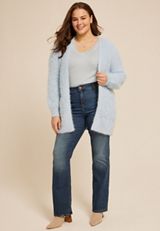 Plus Size Eyelash Open Front Long Cardigan, C9182, small