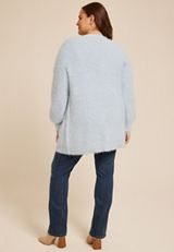 Plus Size Eyelash Open Front Long Cardigan, C9182, small