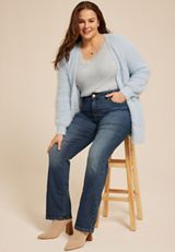 Plus Size Eyelash Open Front Long Cardigan, C9182, small