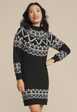 Fair Isle Mock Neck Mini Sweater Dress, , small